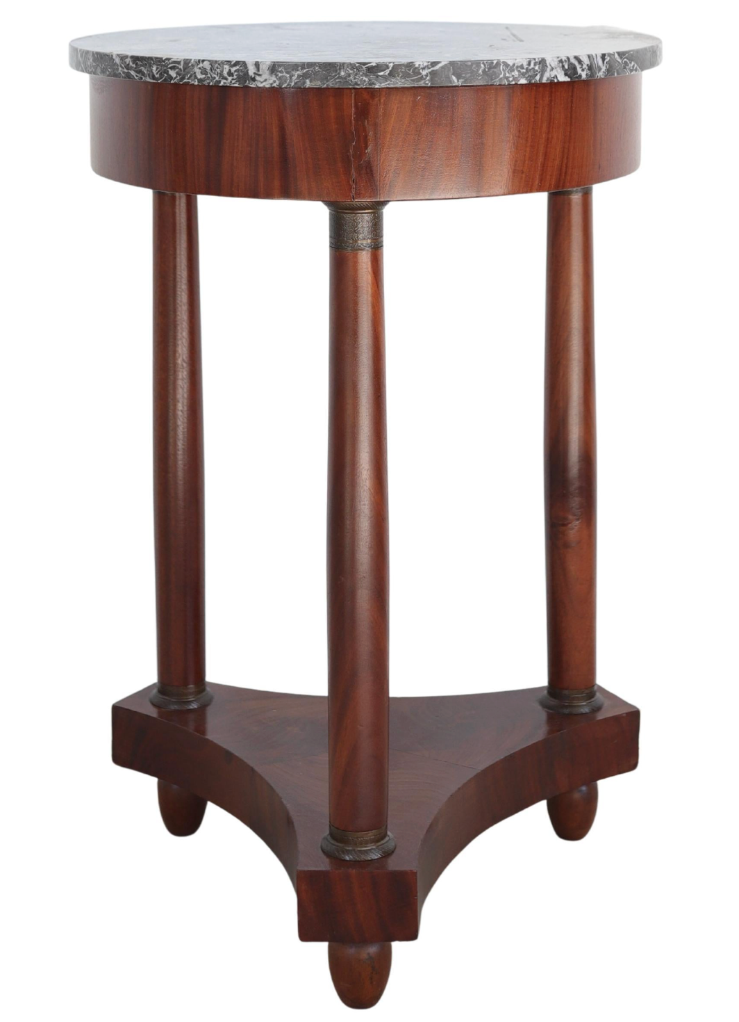 Empire-Style Pedestal Table in Walnut Veneer with Gray Marble Top
