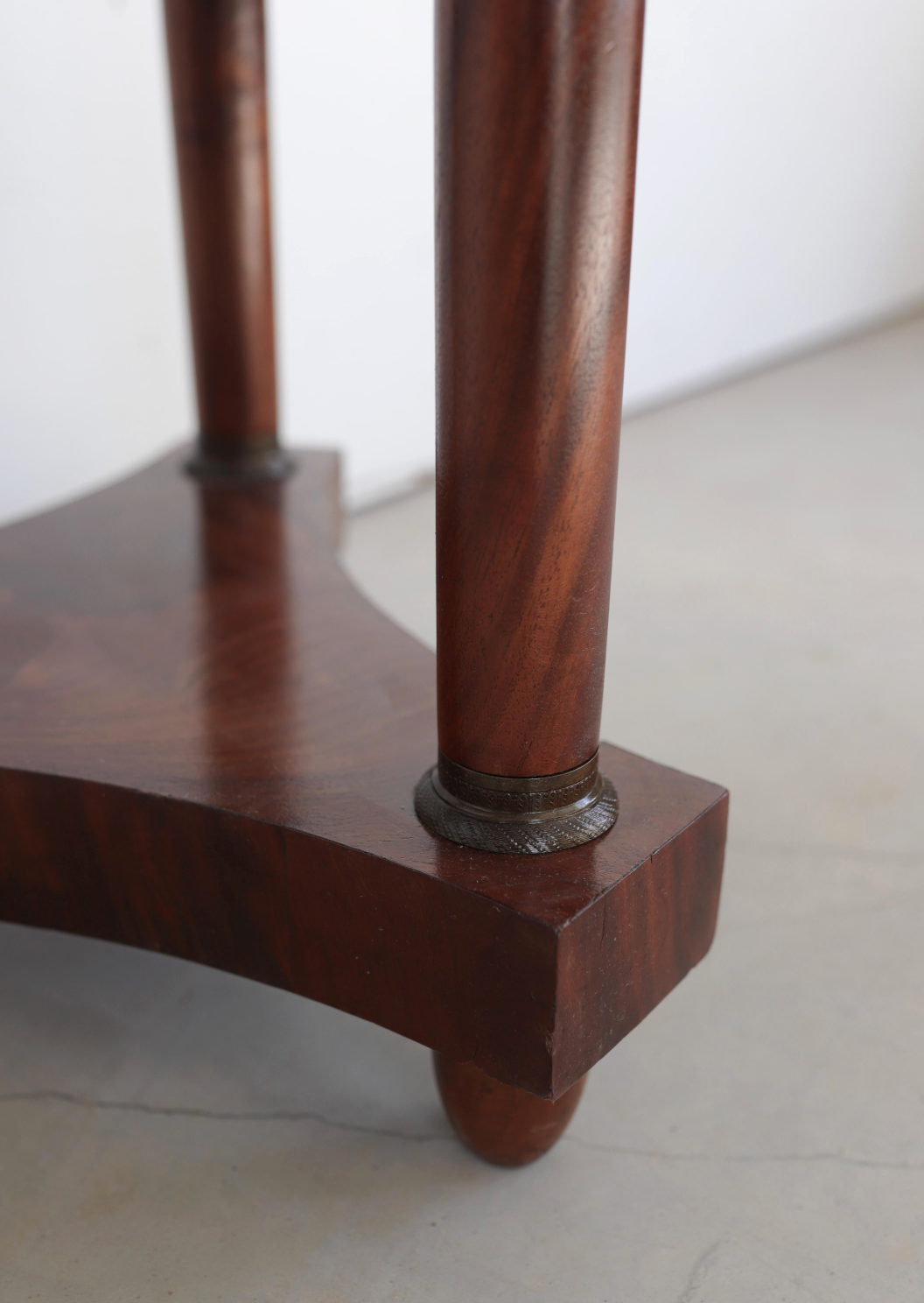 Empire-Style Pedestal Table in Walnut Veneer with Gray Marble Top