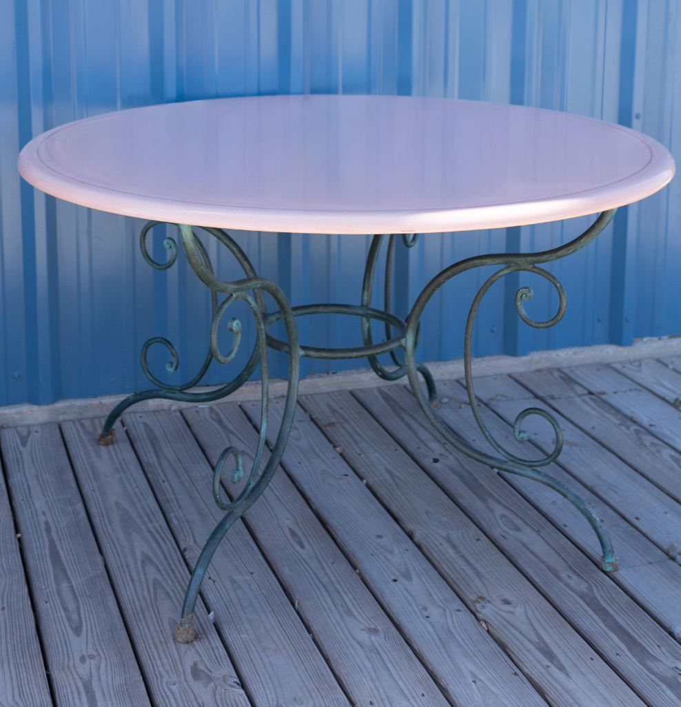 Vintage French Green Iron Garden Table Lava Stone Top