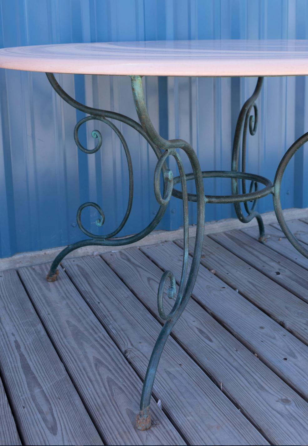 Vintage French Green Iron Garden Table Lava Stone Top
