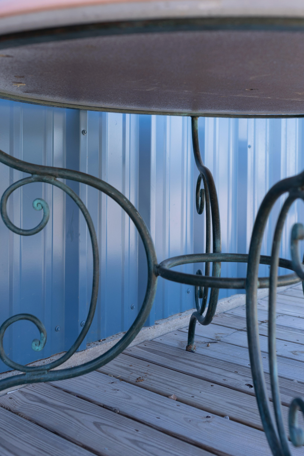 Vintage French Green Iron Garden Table Lava Stone Top