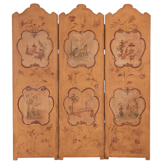 Antique French Three Panel Screen, 18th C. with Vintage Paint