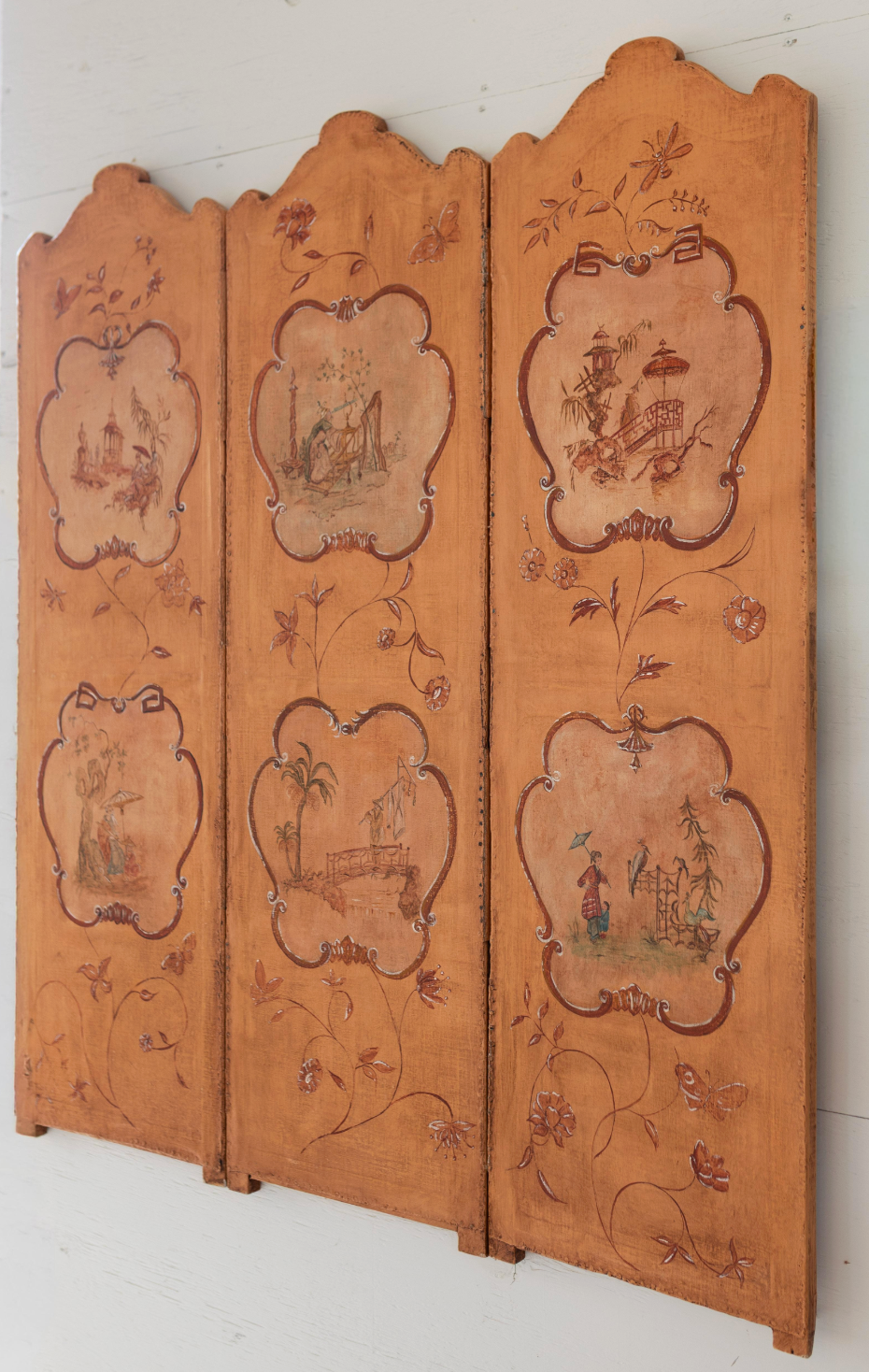 Antique French Three Panel Screen, 18th C. with Vintage Paint