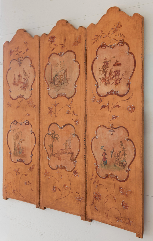 Antique French Three Panel Screen, 18th C. with Vintage Paint