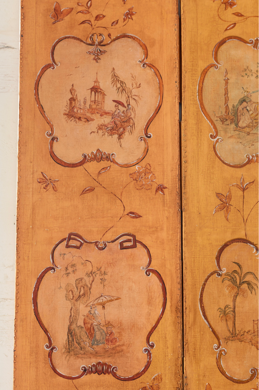 Antique French Three Panel Screen, 18th C. with Vintage Paint