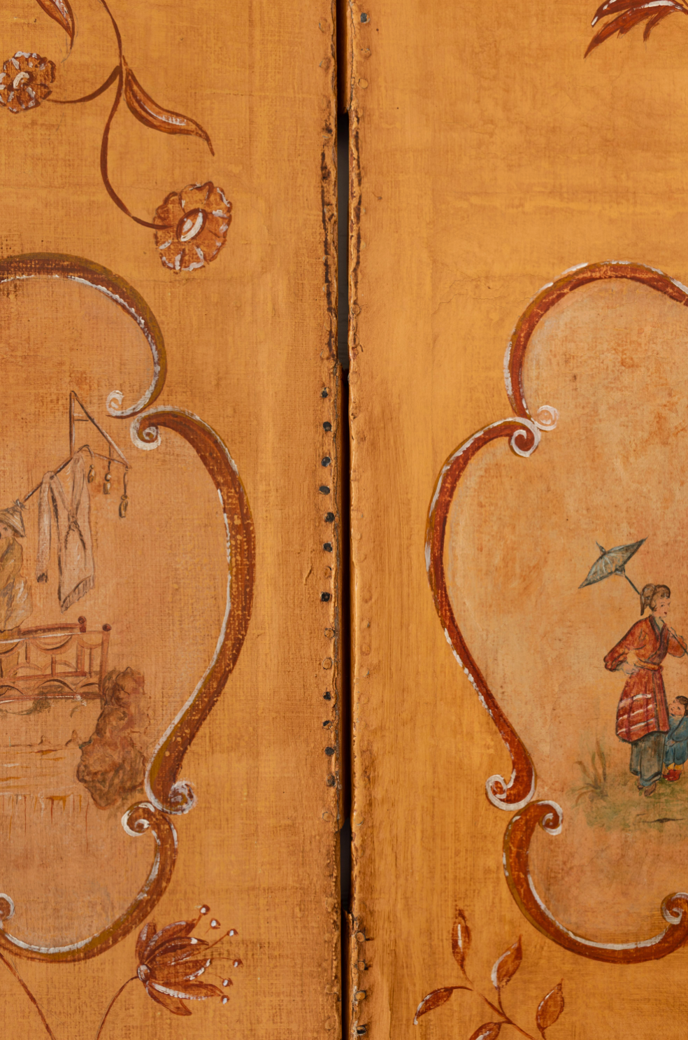 Antique French Three Panel Screen, 18th C. with Vintage Paint