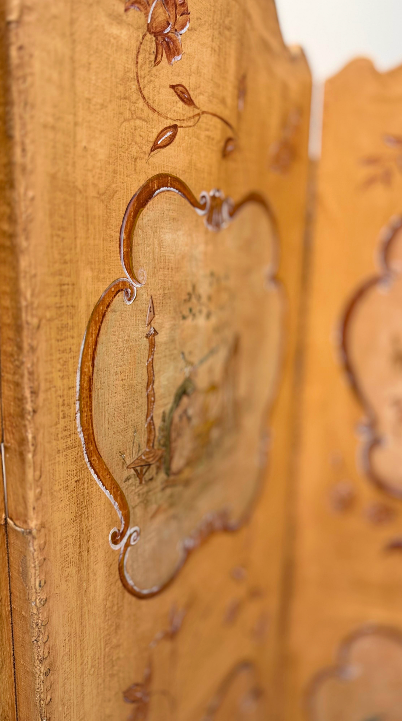 Antique French Three Panel Screen, 18th C. with Vintage Paint