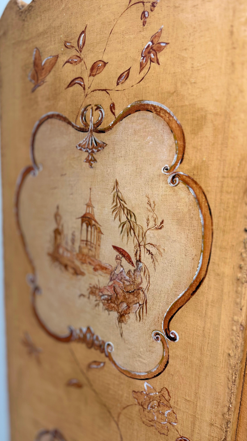 Antique French Three Panel Screen, 18th C. with Vintage Paint